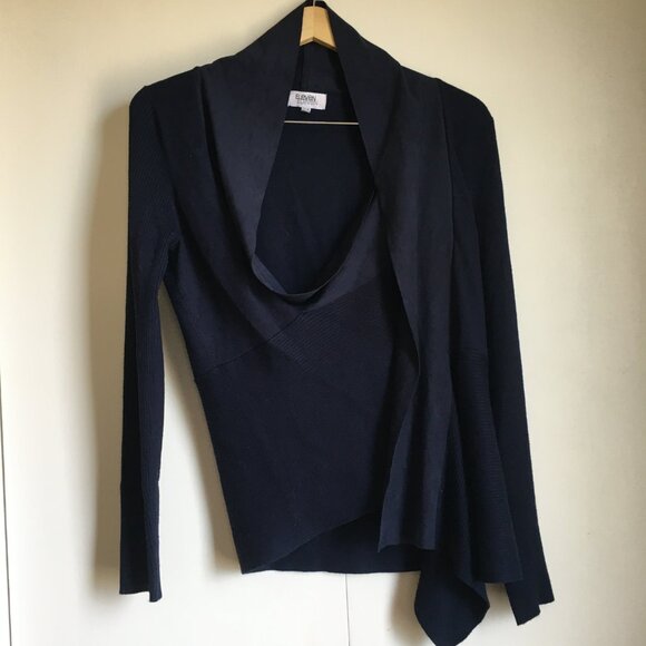 Velvety Soft Lapel Eleven Eleven Deepsea Blue Handkerchief Hem Open Cardigan - Picture 6 of 16
